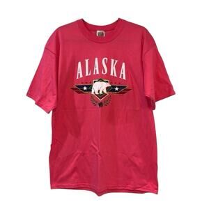 Vintage Alaska Polar Bear Graphic T Shirt Pink Fruit of the Loom L USA Travel